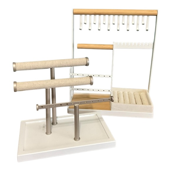 Bundle of 2 Jewelry Organizers Faux Wood and White and Silver Metal - Picture 3 of 14